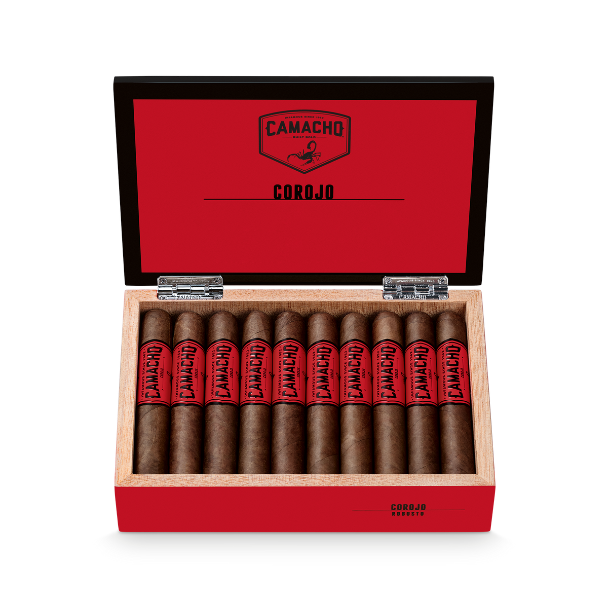 Camacho Corojo Robusto 5 x 50 open cigar box