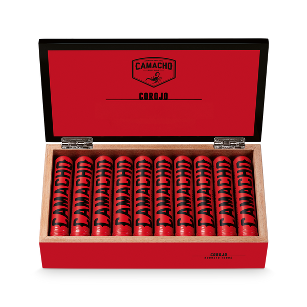 Camacho Corojo Robusto Tubos 5 x 50 open cigar box
