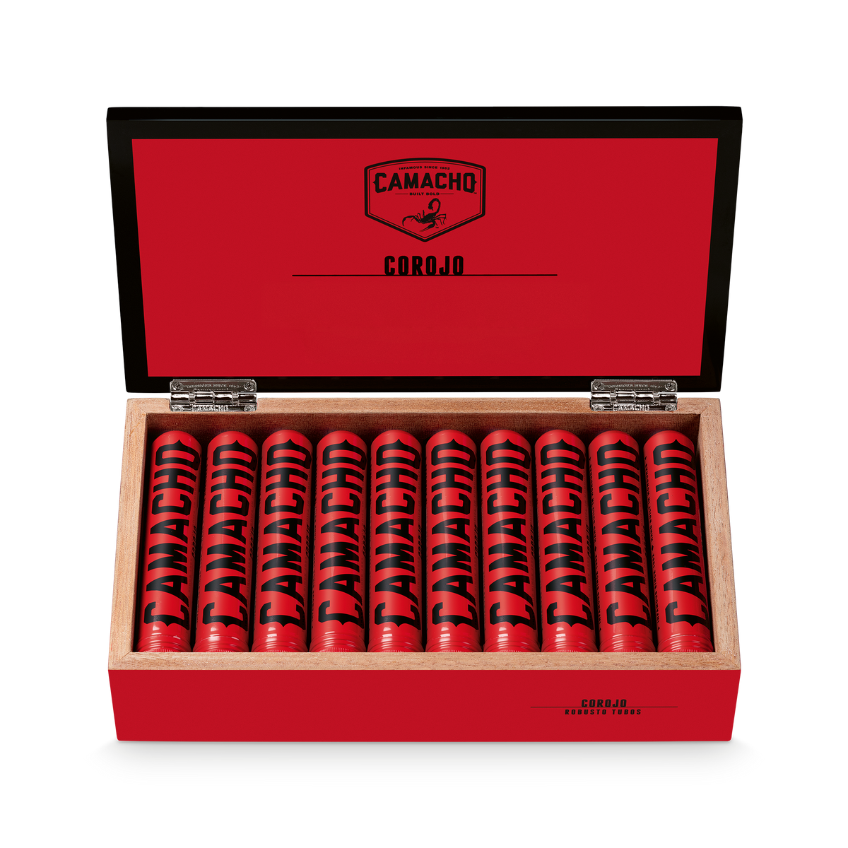 Camacho Corojo Robusto Tubos 5 x 50 open cigar box