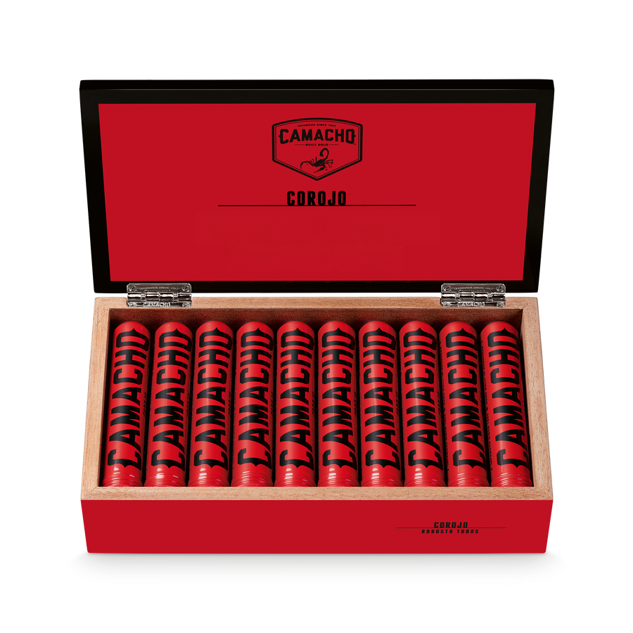 Camacho Corojo Robusto Tubos 5 x 50 open cigar box