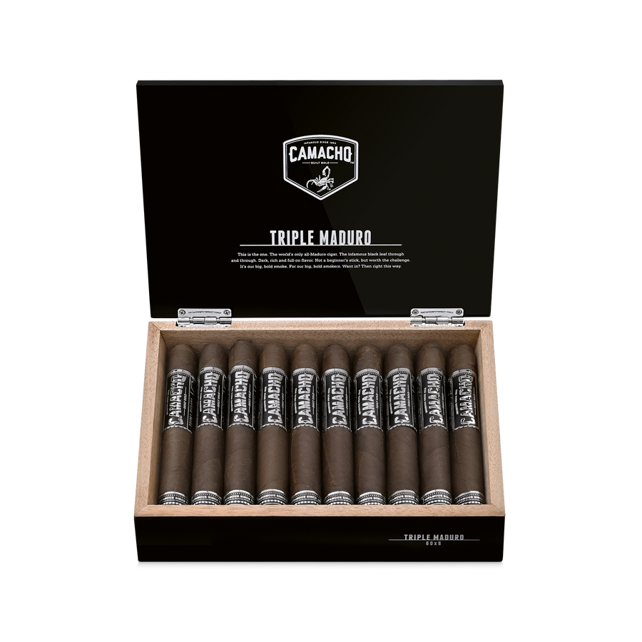 Camacho Triple Maduro Gordo 6 x 60 open cigar box