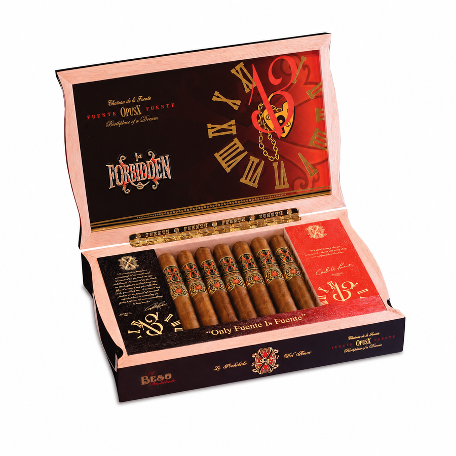 Arturo Fuente OpusX Forbidden X El Beso Prohibido open cigar box