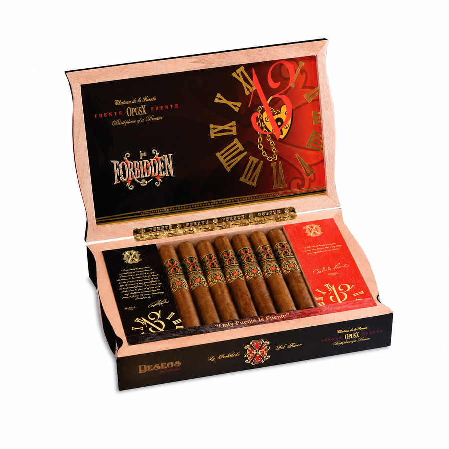 Arturo Fuente OpusX Forbidden X Deseos d'Amor open cigar box