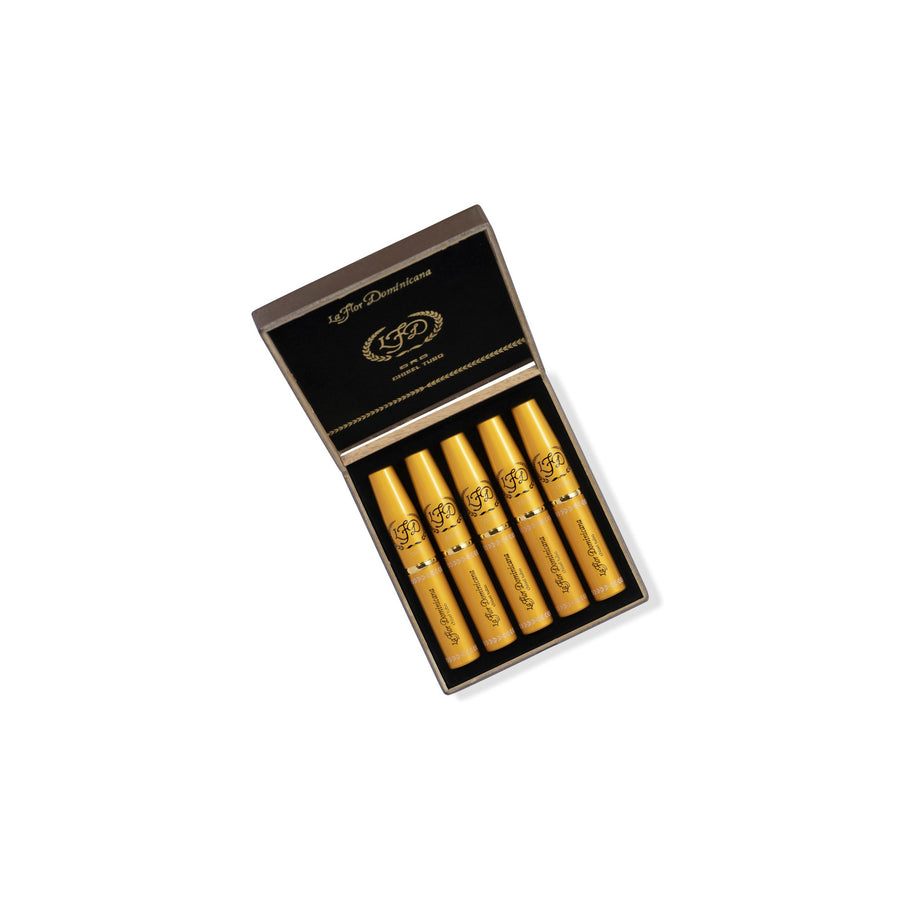 La Flor Dominicana Oro Chisel Tubo 5 ct box open cigar box
