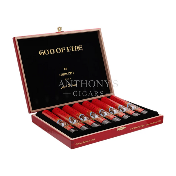 God of Fire by Carlito Double Robusto Tubo cigar box