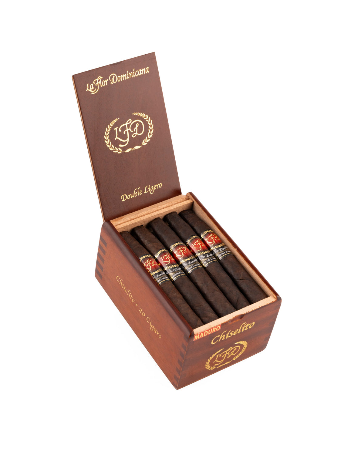 La Flor Dominicana Double Ligero Chiselito Maduro open cigar box