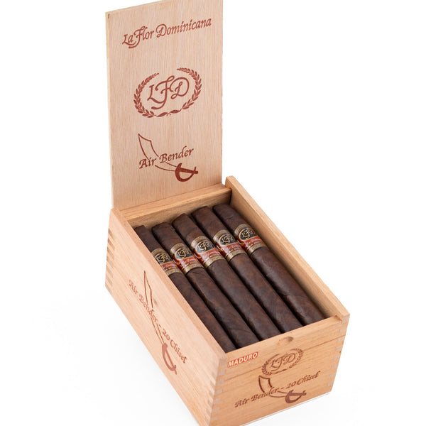 La Flor Dominicana Air Bender Double Press Chisel Maduro open cigar box