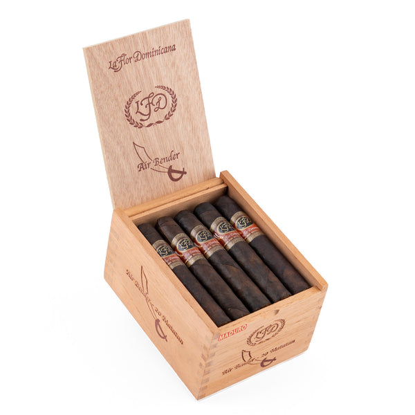 La Flor Dominicana Air Bender Double Press Matatan Maduro open cigar box