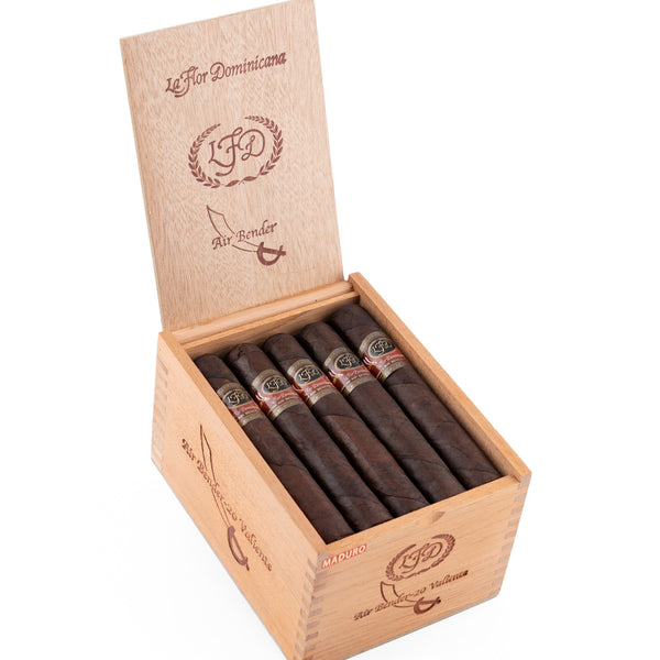 La Flor Dominicana Air Bender Double Press Valiente Maduro open cigar box